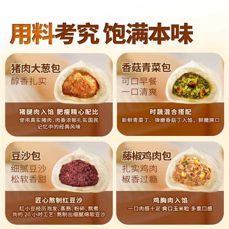 东方甄选早餐大包子4袋装480g/6只/袋 精选美味面点包子速冻半成品 猪肉大葱包*2+豆沙包*2