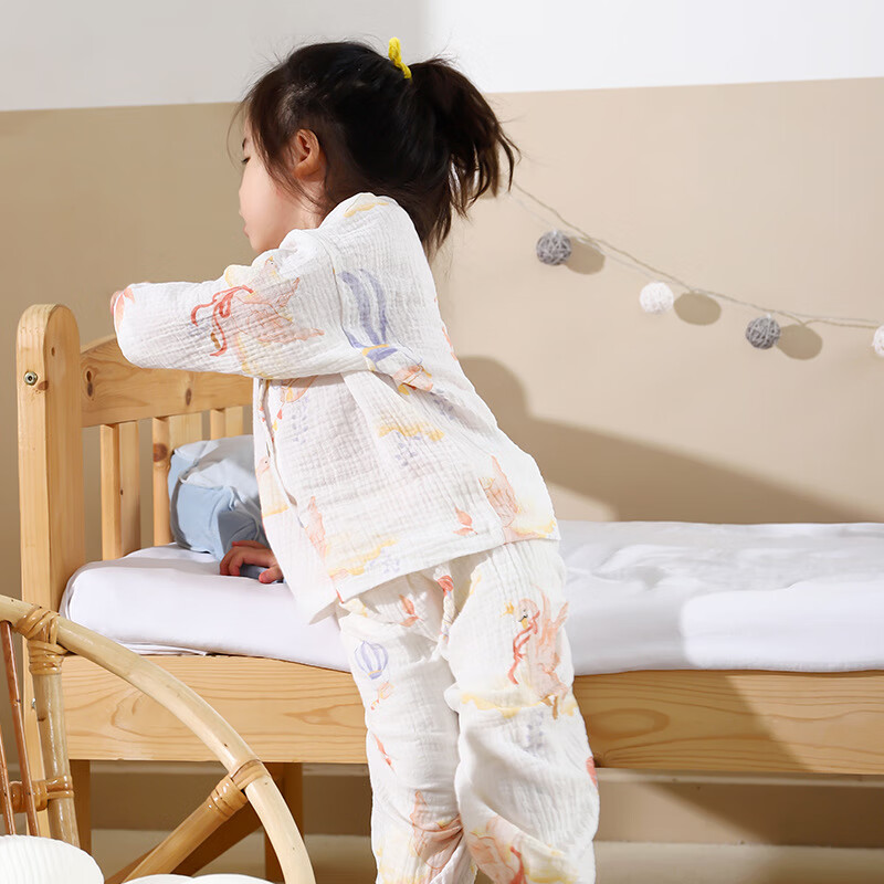 儿童睡衣夏季纯棉a类开衫外穿儿童家居服吸汗透气长袖女男童睡衣 爱心恐龙 130 cm