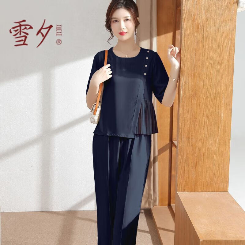 雪夕（XUEXI）媽媽裝夏裝雪紡套裝2025新款中老年女裝40歲50夏季短袖小衫