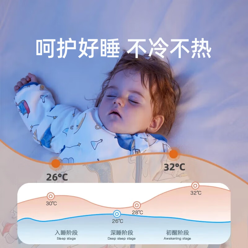 安舒棉睡袋婴儿春秋冬季儿童宝宝0-5岁纯棉分腿式防踢被保暖惊跳连体衣 白马王子【蚕丝恒温双层】18-26℃ XL码 建议身高100-110cm
