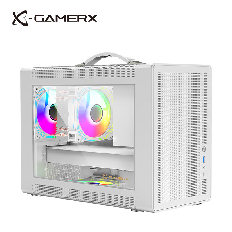 未知玩家P60手提便携式MATX紧凑型MINI桌面小机箱玻璃侧透ITX台式机TypeC游戏迷你电脑机箱 P60机箱-雪域白 Type-C版