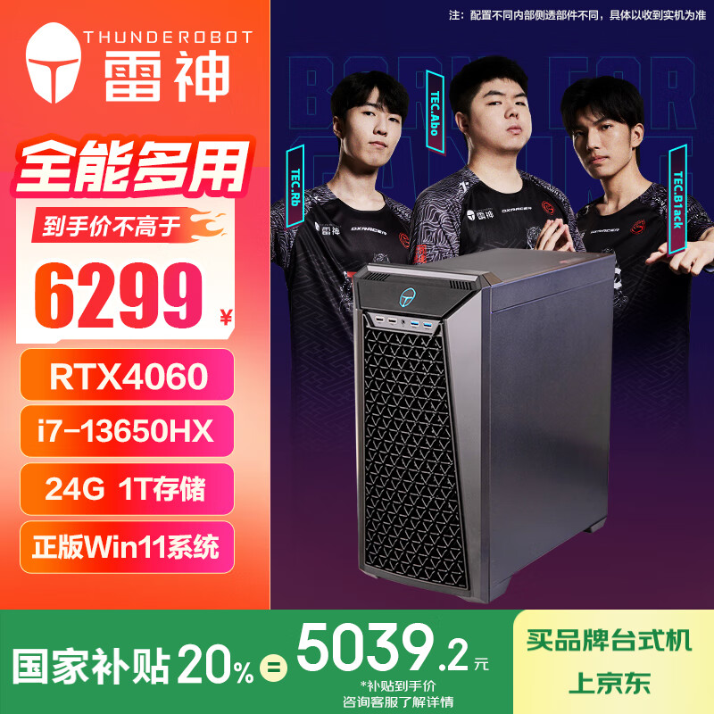 雷神（ThundeRobot）黑武士·SE 设计师高性能游戏办公商用台式机电脑电竞主机(i7-13650HX 24G RTX4060 1TSSD）