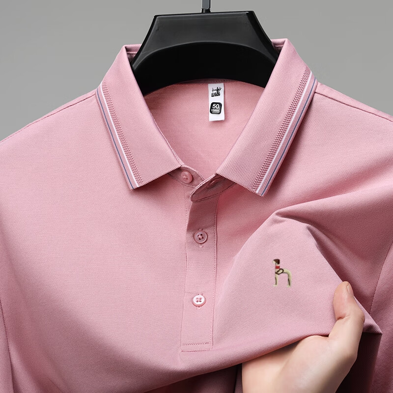 奥特莱斯同款罗哈吉斯2025年短袖t恤男夏季新款翻领刺绣POLO衫 皮粉(短袖) M 适合100-120斤