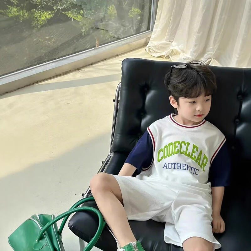 诗莉奥（SHILIAO）新款男童运动套装夏季短袖球服套装2025宝宝薄款速干假两件篮球服 M白色球服套装 90 cm