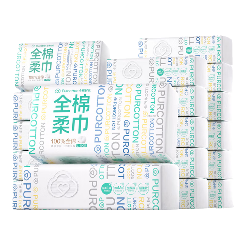 全棉时代 100%棉一次性洗脸巾 抽纸婴儿棉柔巾擦脸 干湿两用  1层 100片*18包