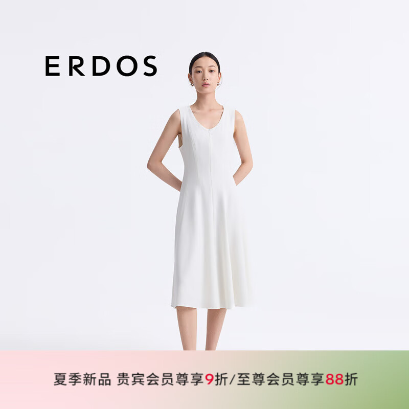 ERDOS【醋酸縐】25春夏U型領(lǐng)無袖中長款A(yù)字裙女連衣裙 奶昔白 S 160/80A