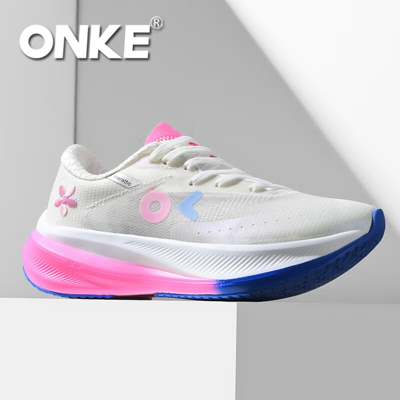 ONKE德国欧克跑步鞋男鞋透气轻便网面鞋碳板跑鞋女鞋轻便马拉松运动鞋 银河白 女款 35