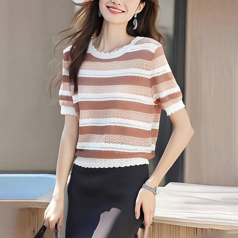 萧遇（XIAOYU）2026年夏季最新款潮流短袖t恤女士装高端洋气正肩半袖休闲上衣服 粉色 均码 85-140斤