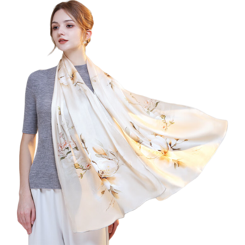 杭絲路真絲絲巾女夏國風(fēng)圍巾桑蠶絲防曬披肩生日媽媽教師節禮物春日遲遲