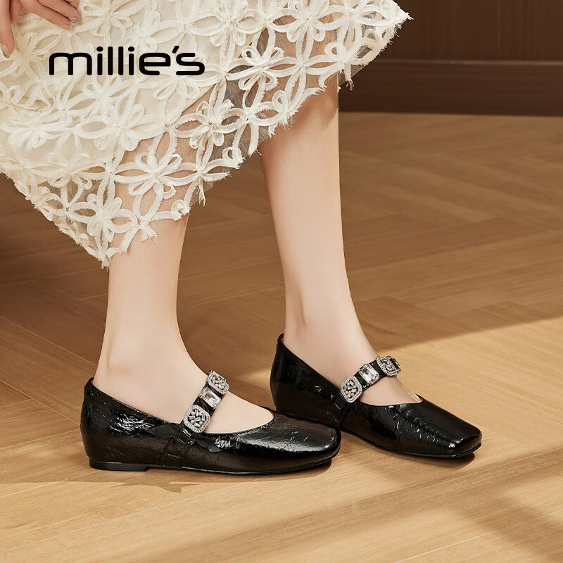 妙丽玛丽珍鞋女低跟浅口内增高法式2026春季新款百搭休闲晚晚单鞋 黑色 38 (240mm) 标准码