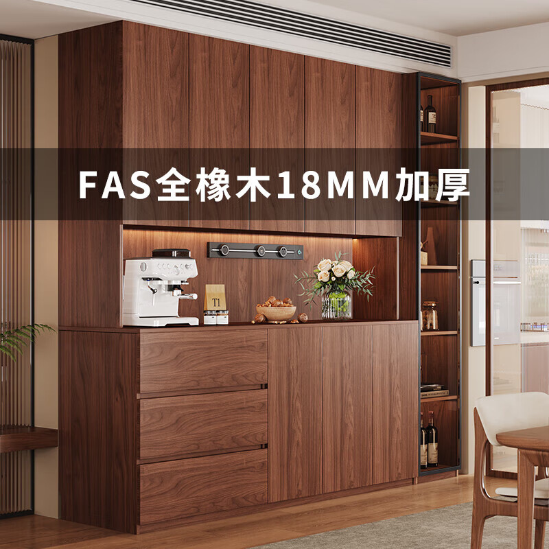 简穆定制家居JANMEAN全实木定制餐边柜橡木靠墙一体高柜客厅家用中古风玻璃门碗柜橱柜 2.0米餐边柜(六门整柜) 2.4米高