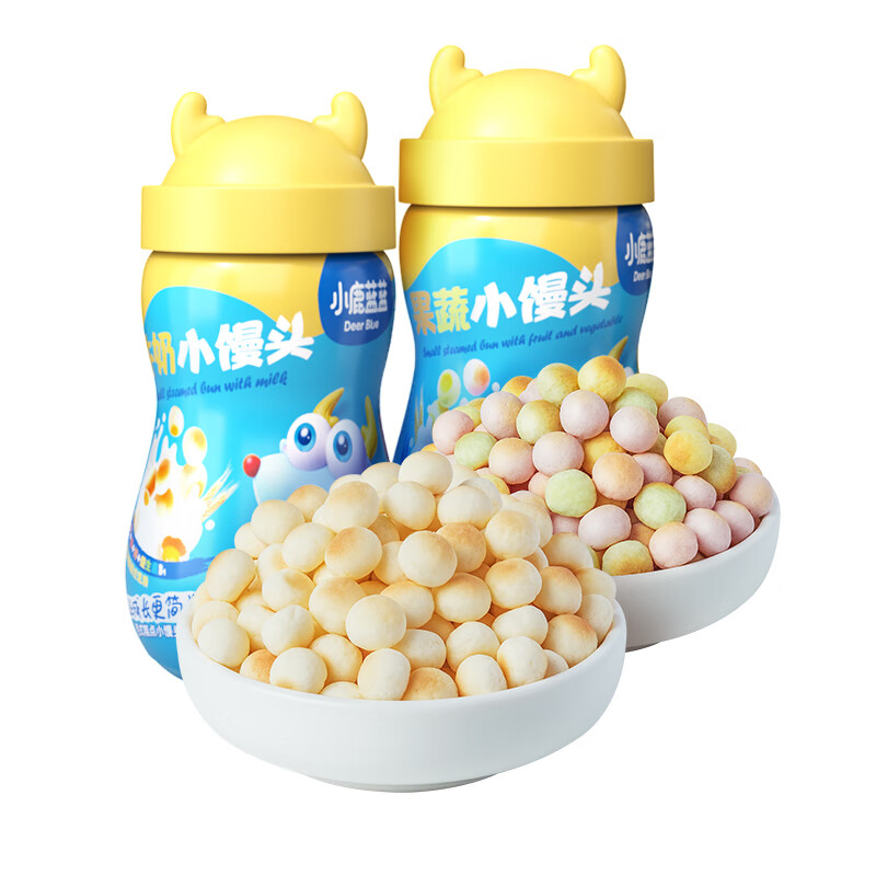 小鹿蓝蓝宝宝零食小馒头儿童零食婴儿营养辅食无添加色素 牛奶小馒头*1+果蔬小馒头*1/320g