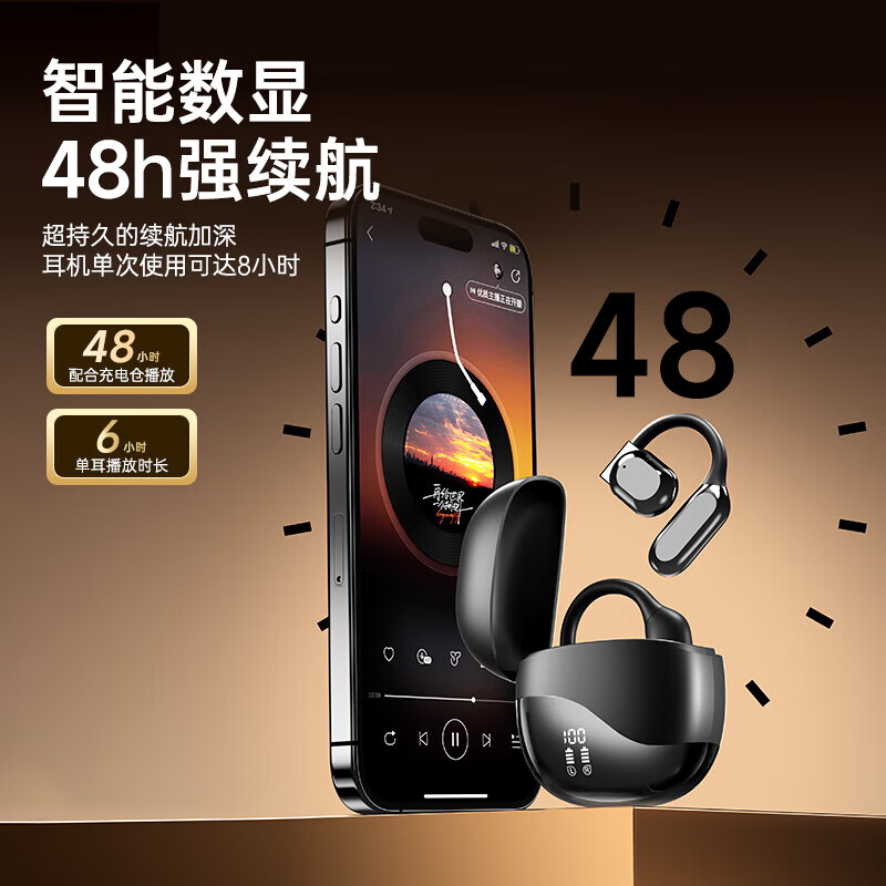 BOOCHI【2025超级新品丨100%好评】骨传导概念蓝牙耳机挂耳式大电量数显耳机【碾压金标】运动超长续航 墨玉黑【顶配丨碾压柏林之声】