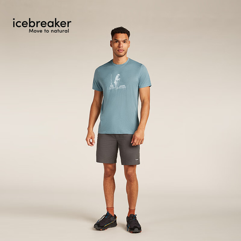 icebreaker美利奴羊毛男150 Tech Lite速干短袖T恤户外徒步登山跑步吸湿排汗 青灰-桨板熊 M