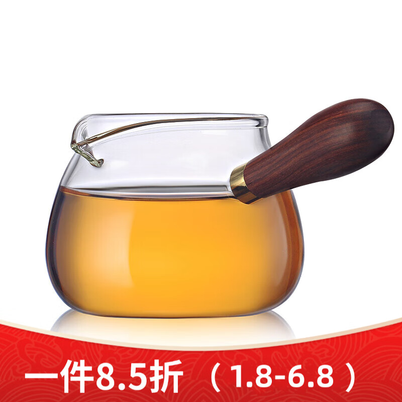 多瑙梦耐热玻璃公道杯侧把木柄 玻韵侧把玻璃分茶器耐热公杯加厚过滤功 A1款 公道杯(380.毫.升)