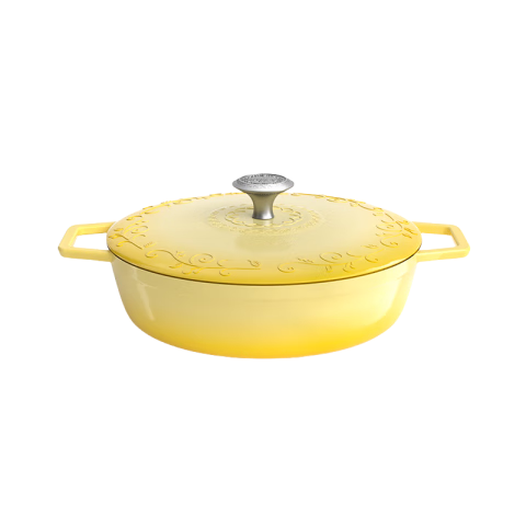宝玑珐琅锅海鲜汤锅平底珐琅铸铁锅大尺寸炒锅无涂层家用结婚乔迁礼物 【适合2-6口之家】果味黄 28cm