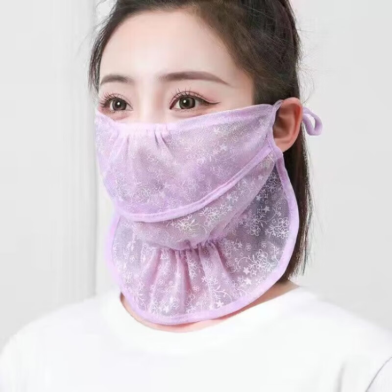 |轻薄款透气夏季冰丝口罩遮阳防紫外线电动车开口防晒面罩遮全脸女 【蓝色款】防晒面罩