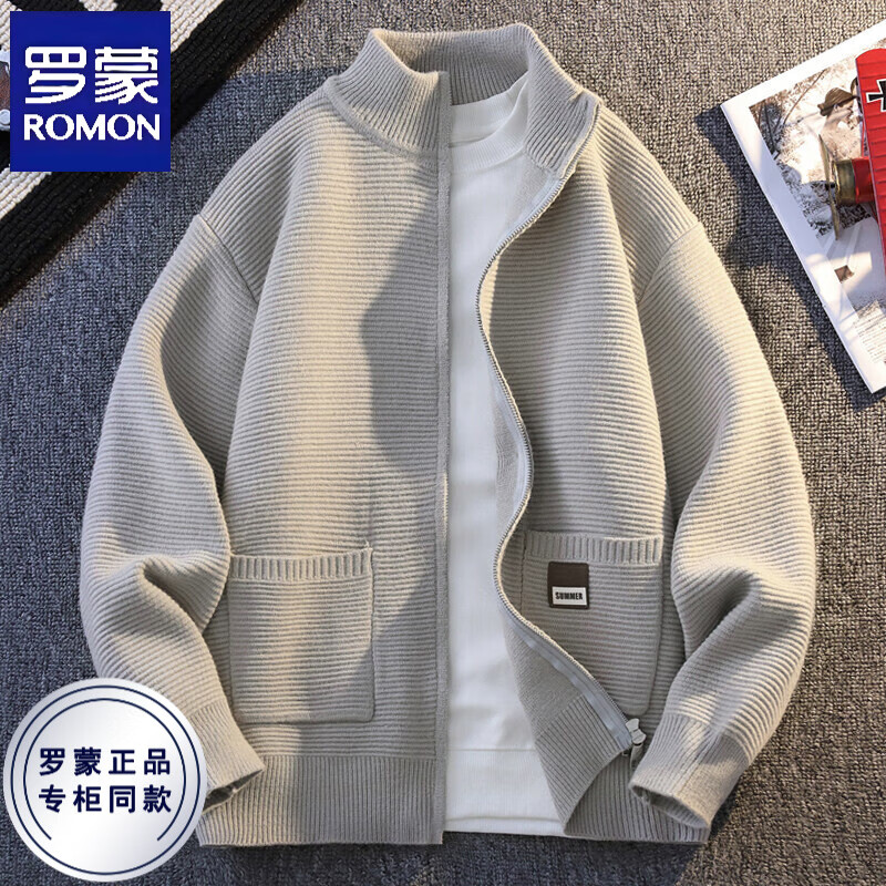 ���ڲ��������ɣ�ROMON���¿�＾������֯����������ʿ����ë���и߼��аٴ���֯����װ ǳ��ɫ 3XL ������170-190�