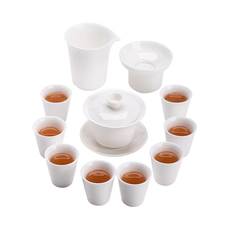 苏氏陶瓷（SUSHI CERAMICS）羊脂玉茶具套装德化陶瓷三才盖碗纯白瓷功夫茶杯礼盒装