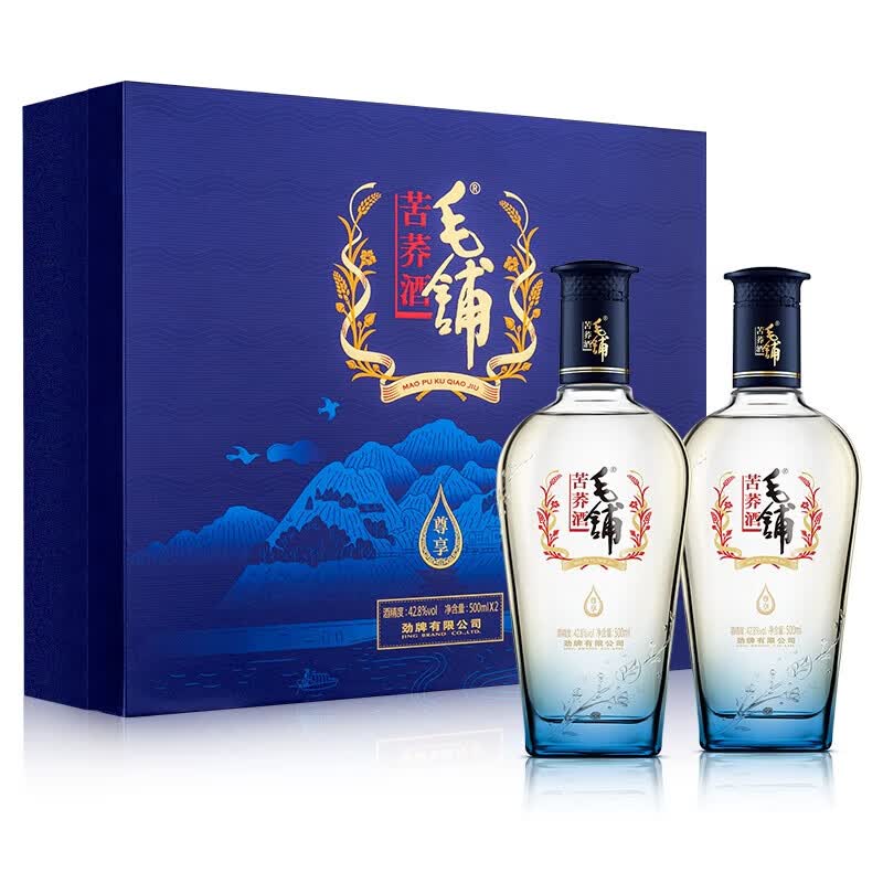 劲牌毛铺草本酒苦荞酒42.8度 黑荞尊享荞香型露酒配制酒(含礼品袋) 42.8度 500mL 2瓶 礼盒装