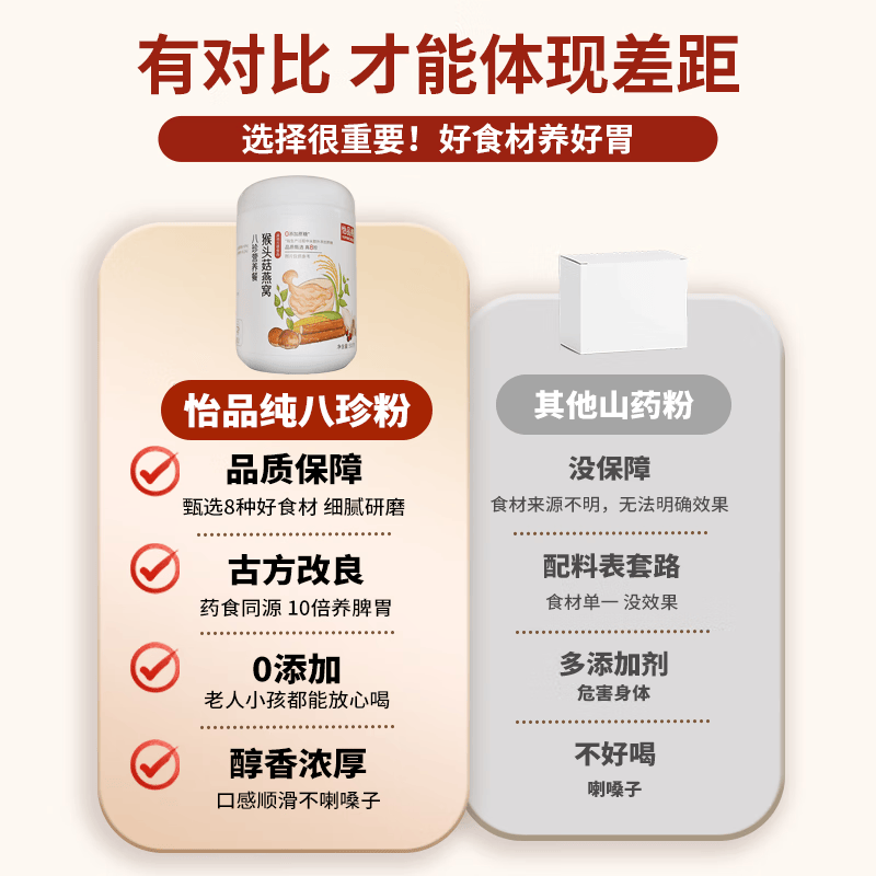 怡品纯益生菌猴头菇焦作铁棍山药粉养胃早餐食品上班族复修胃粘膜 山药燕窝猴菇米糊 500g*1罐