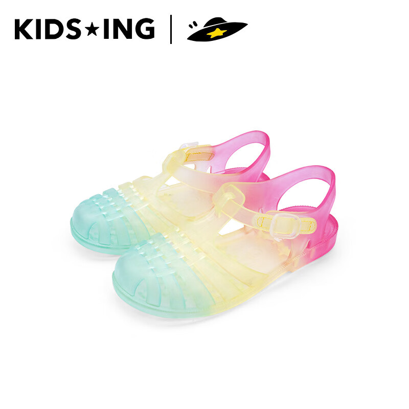 kids.ing【秒杀3】可迪星女童凉鞋夏季中大童罗马彩虹包头儿童凉鞋 蜜瓜渐变 27 适合脚长:15.8-16.6cm