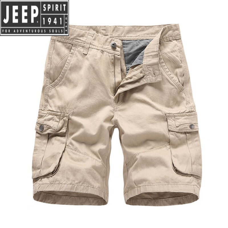 JEEP SPIRIT戶外卡其色工裝短褲夏季511軍工戰(zhàn)術褲全棉多口袋登山五分褲男款 卡其色 30