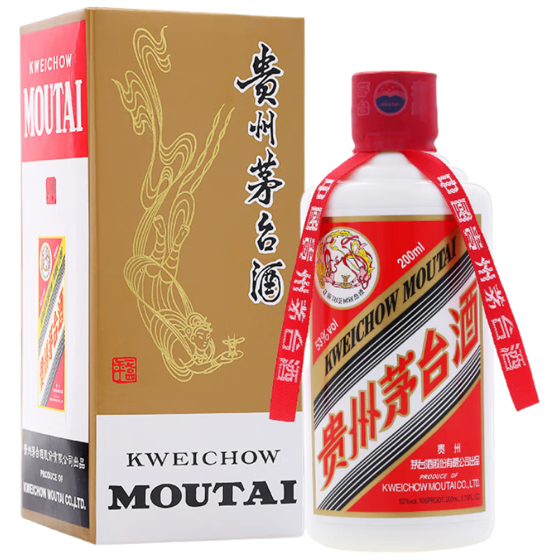 8号0点、plus会员:茅台（MOUTAI）飞天 酱香型白酒 53度 200ml 单瓶装 