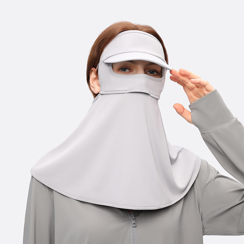 OhSunny帽檐防晒面罩女防紫外线夏季全脸透气加长护颈护肩 云霜灰