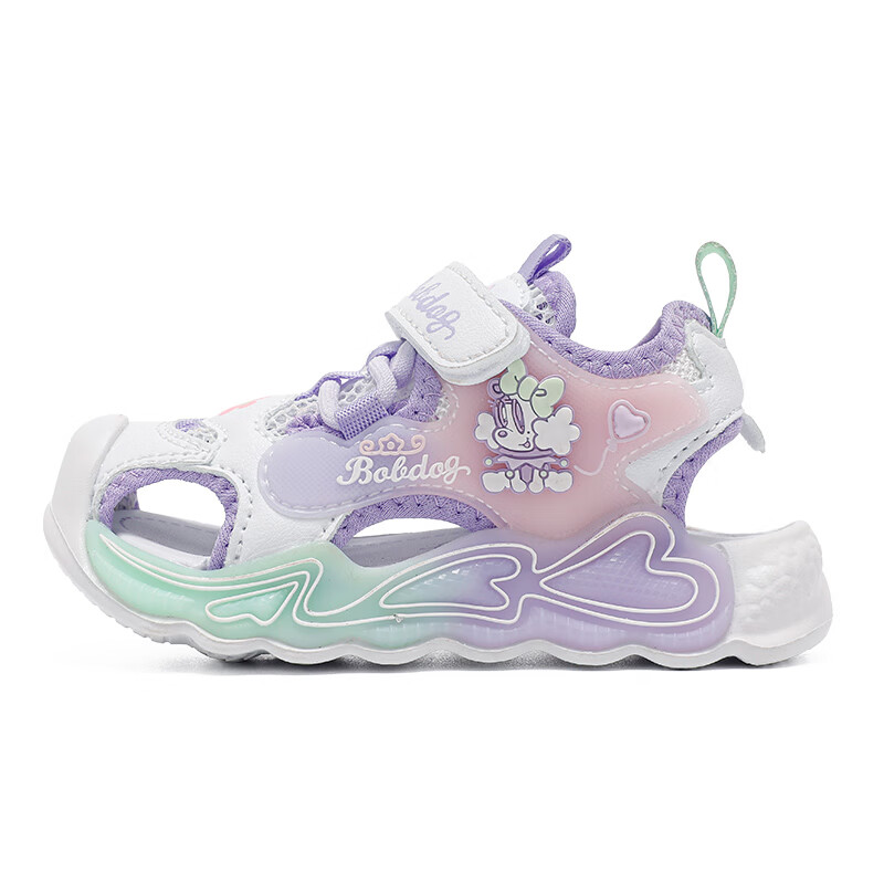 巴布豆童鞋2025夏季新款包头儿童凉鞋小童软底百搭学步鞋女宝宝机能鞋 糖果紫/白 28 适合脚长17.3cm