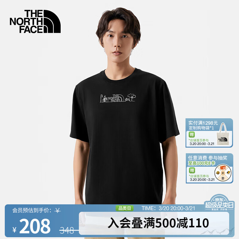 北面（The North Face）短袖T恤情侣款男女同款山夏印花舒适透气户外夏新款|8CSX JK3/宇宙黑 L