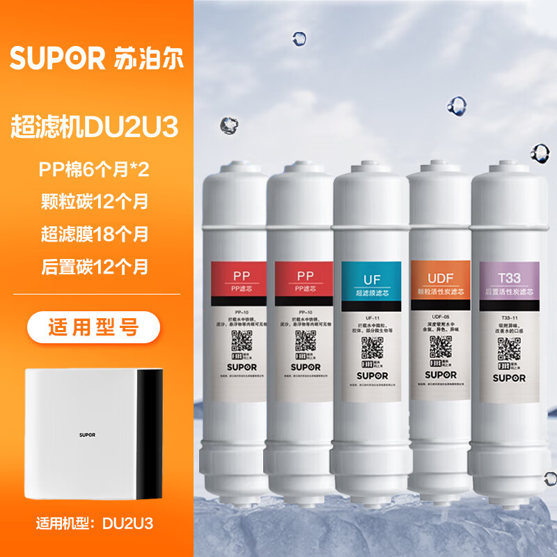 蘇泊爾凈水器濾芯適用于DU2U3/UU01 PP棉超濾膜顆?；钚蕴繛V芯后置活性炭濾芯全套濾芯專用原裝濾芯 5支全套濾芯