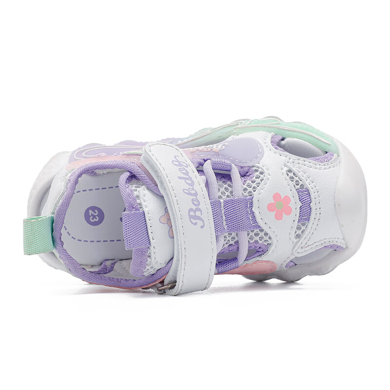 巴布豆童鞋2025夏季新款包头儿童凉鞋小童软底百搭学步鞋女宝宝机能鞋 糖果紫/白 28 适合脚长17.3cm