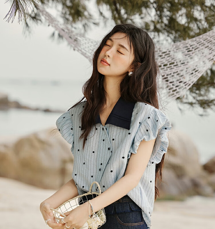 Mixiu [] Polka Dot Embroidered Shirt for Women 2026 Summer Unique Design Short Sleeve Blouse 25