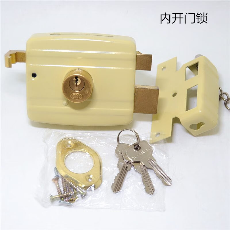 三環(huán)老式雙舌防盜鎖家用鐵門防盜門鎖外裝門鎖小棚鎖大門鎖具 內(nèi)開門方向銅芯帶3把鑰匙帶鎖盒