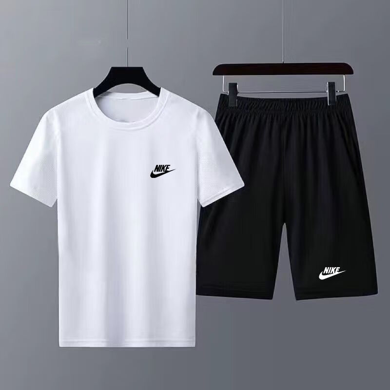 NBA KIDS-NIKE新款休闲速干夏季健身短袖跑步运动田径套装短裤男女速干两 耐克束干套装白色NK英语+黑色短裤 2XL 耐克2XL