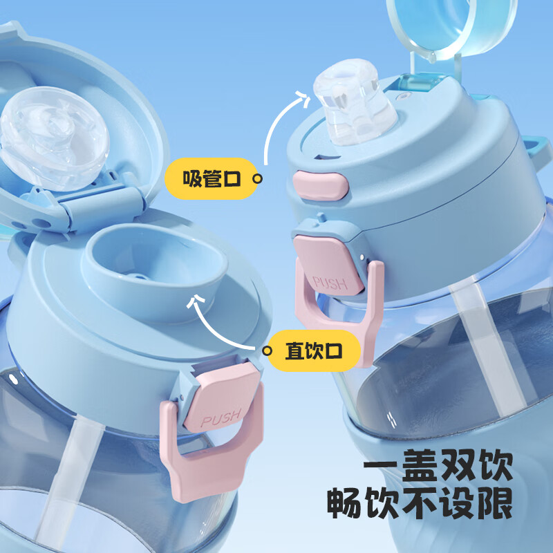 哈尔斯塑料杯大容量男运动水杯tritan吸管杯女士便携透明直饮水杯礼物 银河紫1000ml【大容量+便携提手】