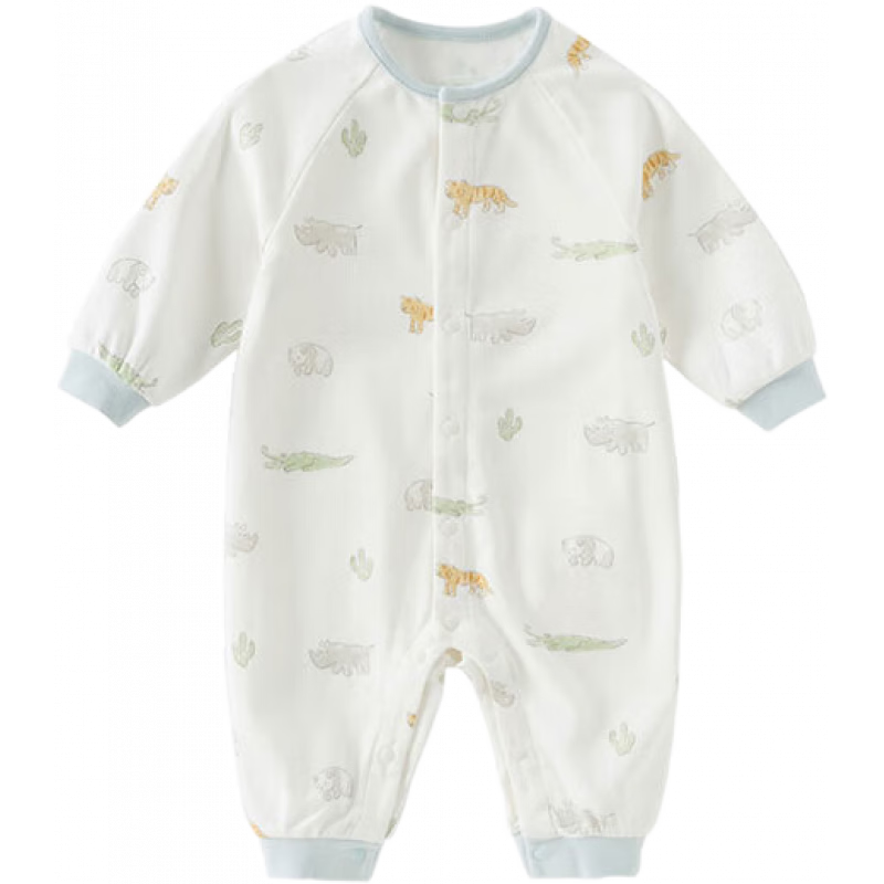 戴維貝拉（DAVE＆BELLA）百天寶寶衣服全棉小童連體衣秋裝新品嬰兒爬爬服嬰幼兒睡衣哈衣 動物印花【現(xiàn)貨】 73cm （建議身高66-73cm）