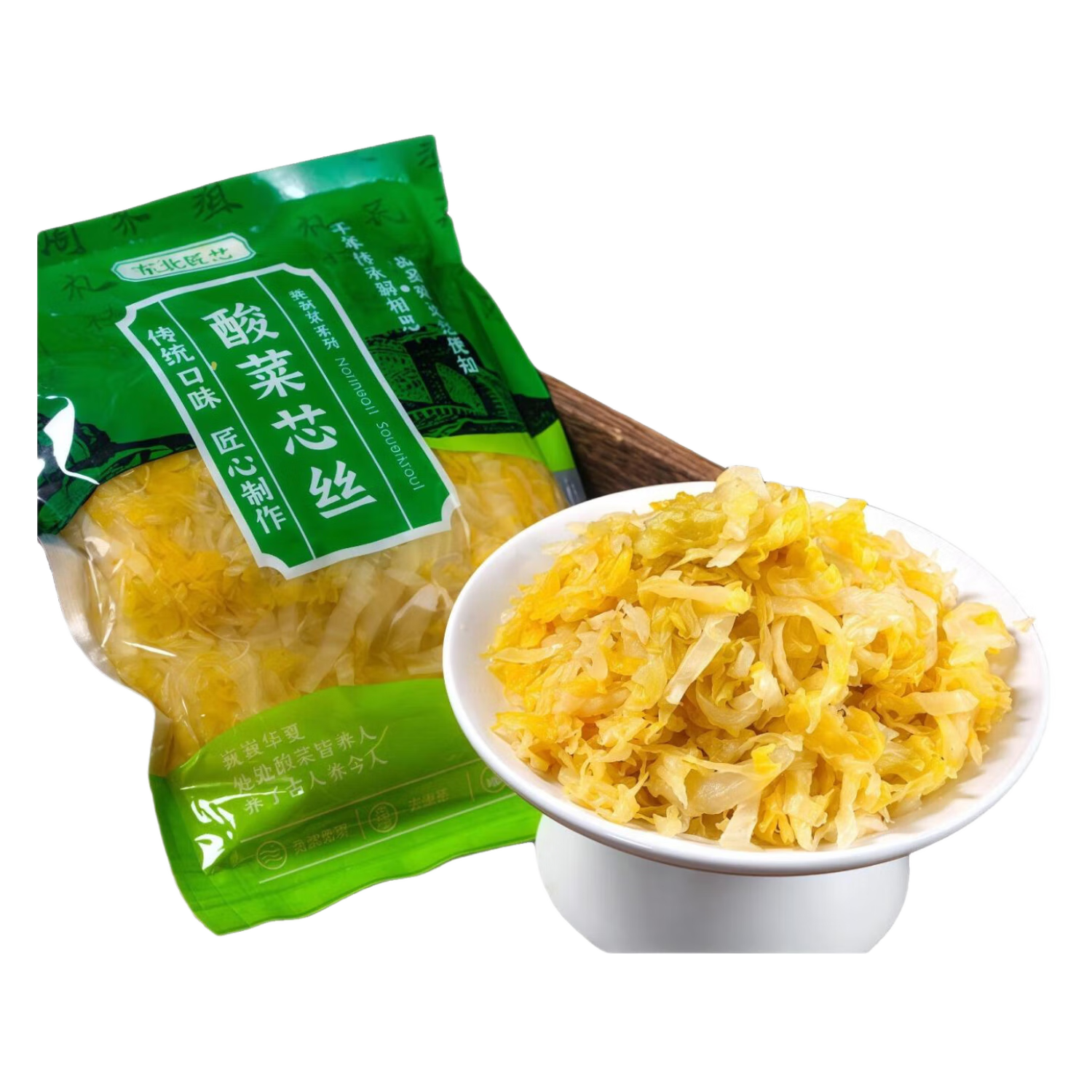 東北匠芯東北酸菜絲0添加劑0防腐劑新鮮袋裝正宗傳統(tǒng)味道自然發(fā)酵老法腌制 【優(yōu)惠多】5斤酸菜絲：500gX5袋 配料表：白菜水食鹽（新鮮生產）