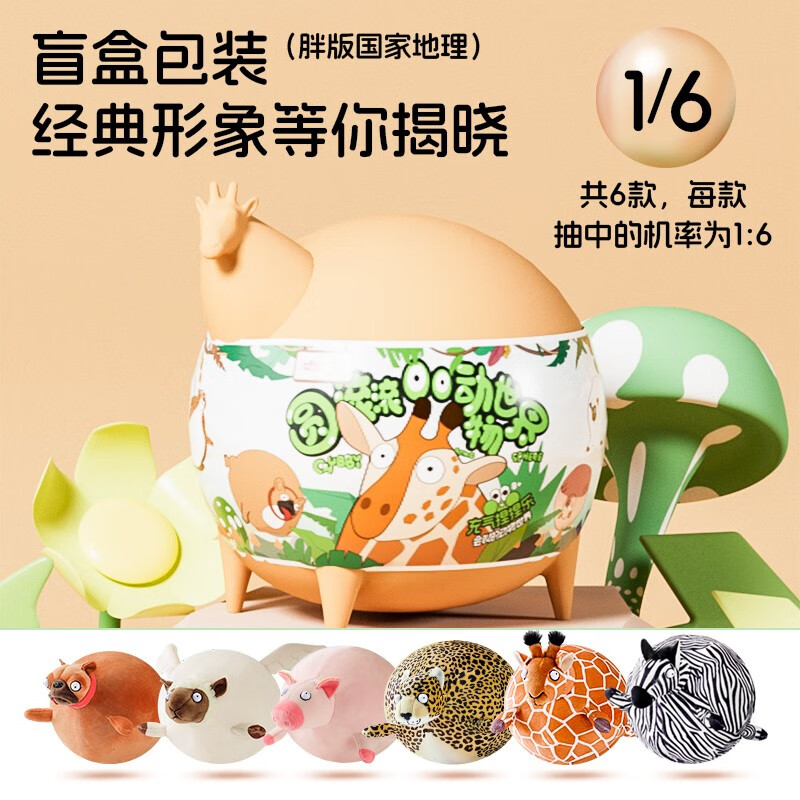 微凡嘉提莫星球圆滚滚胖版国家地理动物毛绒玩具捏捏乐解压玩偶盲盒礼物 圆滚滚-盲盒 随机一个