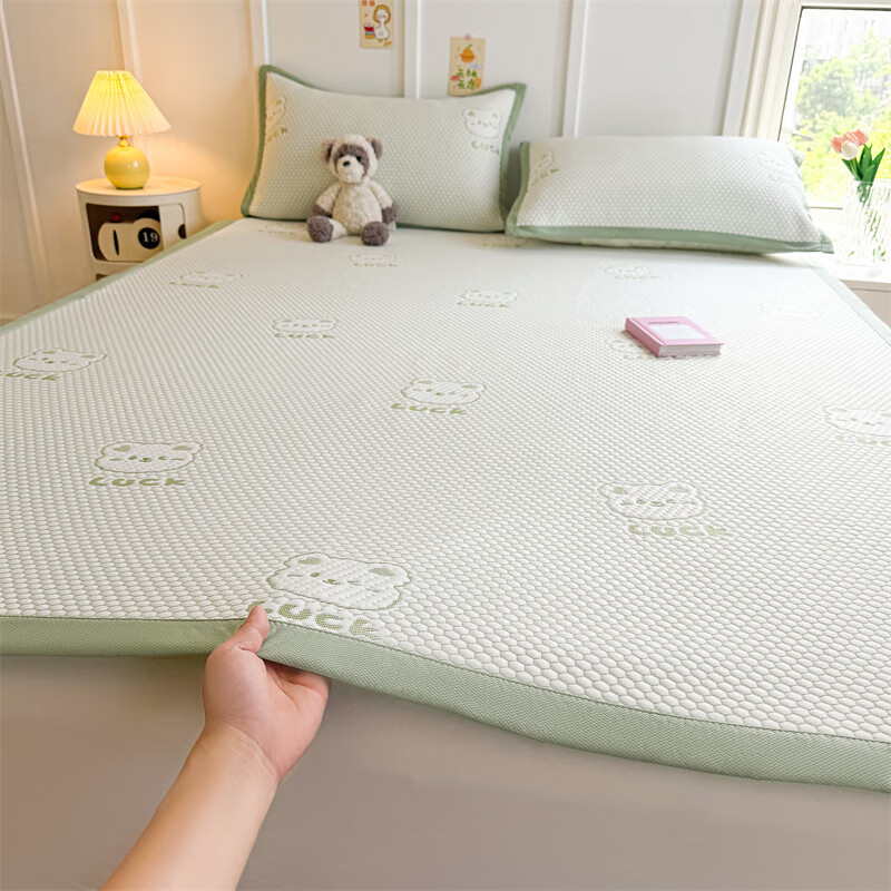 9新款LUCK小冰熊冰豆豆凉席 夏季凉席 空调席床席款床笠款 LUCK小冰熊-绿 三件套床席款 200cm*150cm