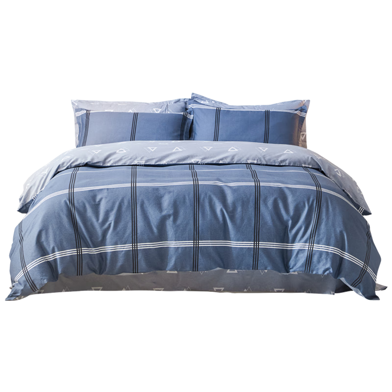 恒源祥全棉简约四件套宿舍纯棉北欧裸睡床单被套春秋床上用品220*240cm