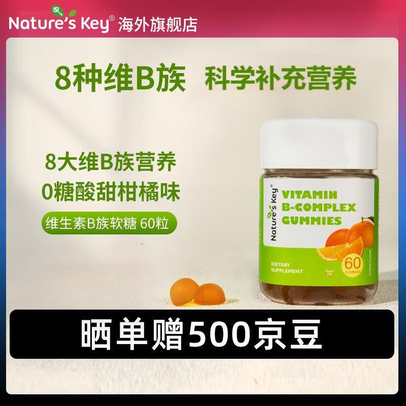 Nature's Key美国自然之钥复合维生素b软糖 维生素b12b2b6女男士多种维生素b族 复合B族软糖 60粒*2瓶 【充能提精气】