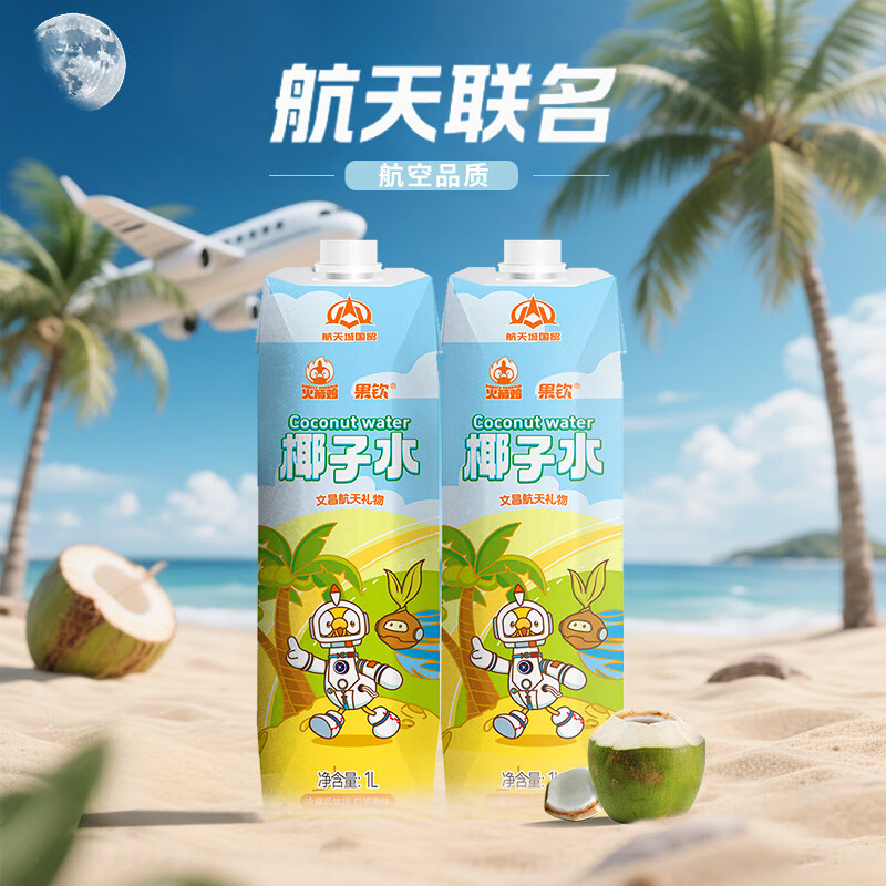 果钦100%航天款椰子水NFC青椰果饮料孕妇0脂1L椰青 nfc椰子水1L*2盒