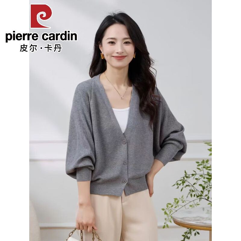 皮爾卡丹（pierre cardin）秋裝蝙蝠袖針織開衫女新款外搭長(zhǎng)袖V領(lǐng)蝙蝠衫寬松毛衣外套8819 2024灰色2025 均碼