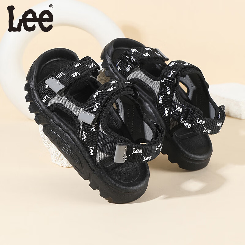 Lee儿童凉鞋【轻便款】夏季儿童魔术贴户外凉鞋中大童轻便沙滩鞋 黑色 36 【建议脚长223mm】