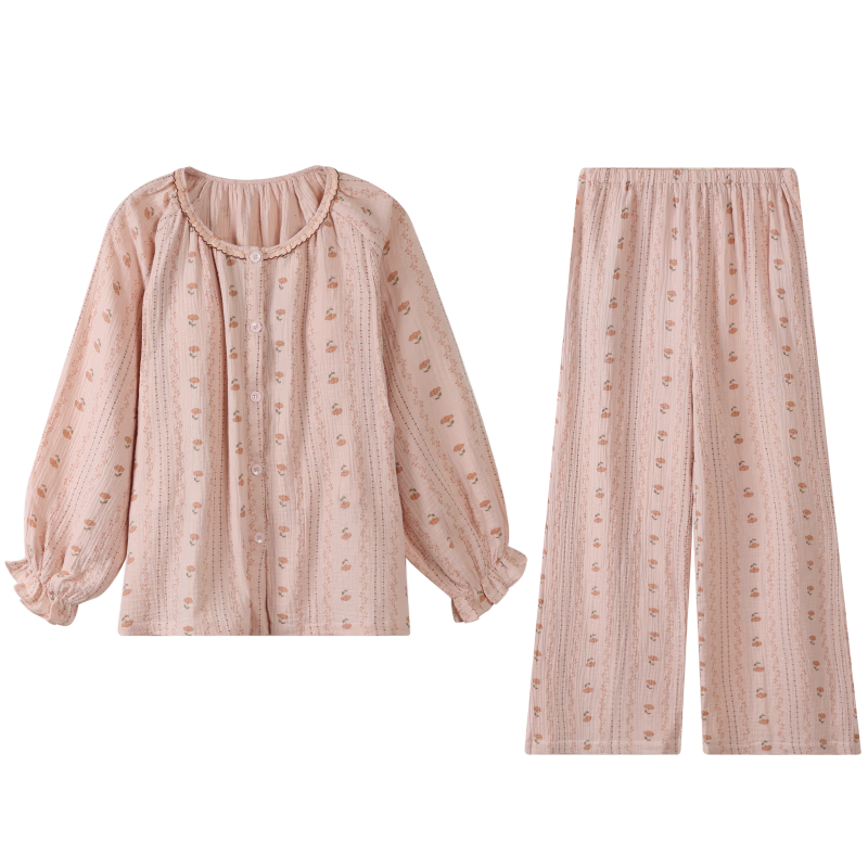 蕉妙月子服孕婦睡衣女春秋季孕期純棉紗產(chǎn)后哺乳家居服春夏套裝高級(jí)感 43249YZ-MS 2XL (175) 【體重：140-160斤】