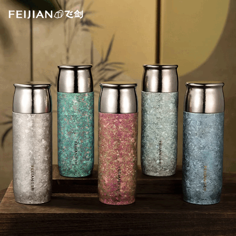 飞剑(feijian)纯钛保温杯茶水分离泡茶水杯高档焖茶杯便携养生钛杯商务办公礼品 海棠粉500ml