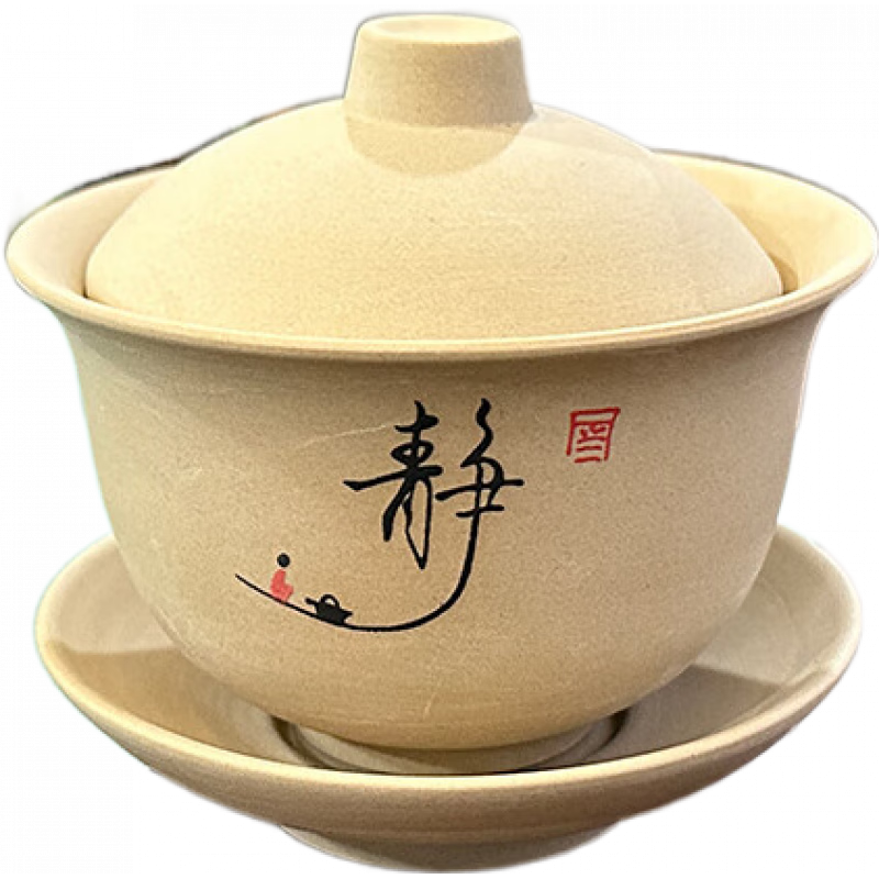 胖東來品質(zhì)功夫茶蓋碗單個三才茶杯特大號陶瓷泡茶碗白瓷具德化青 粗陶蓋碗-靜字 促銷價