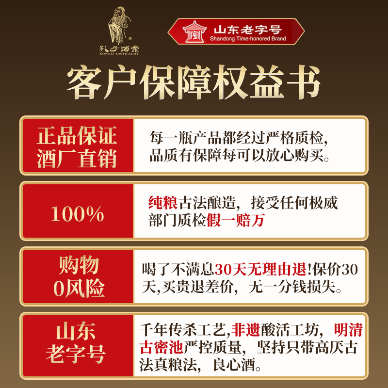 KONGZI孔子酒 《礼儀人家 信》浓香型优级老酒 纯粮固态发酵粮食酒白酒 52度 500mL 1瓶 单瓶装